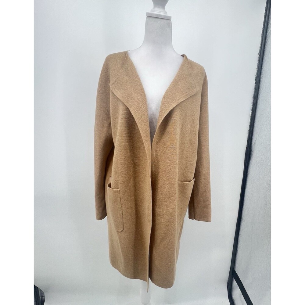 J Crew Womens Juliette Collarless Sweater Blazer Size S Camel Pockets Midlength